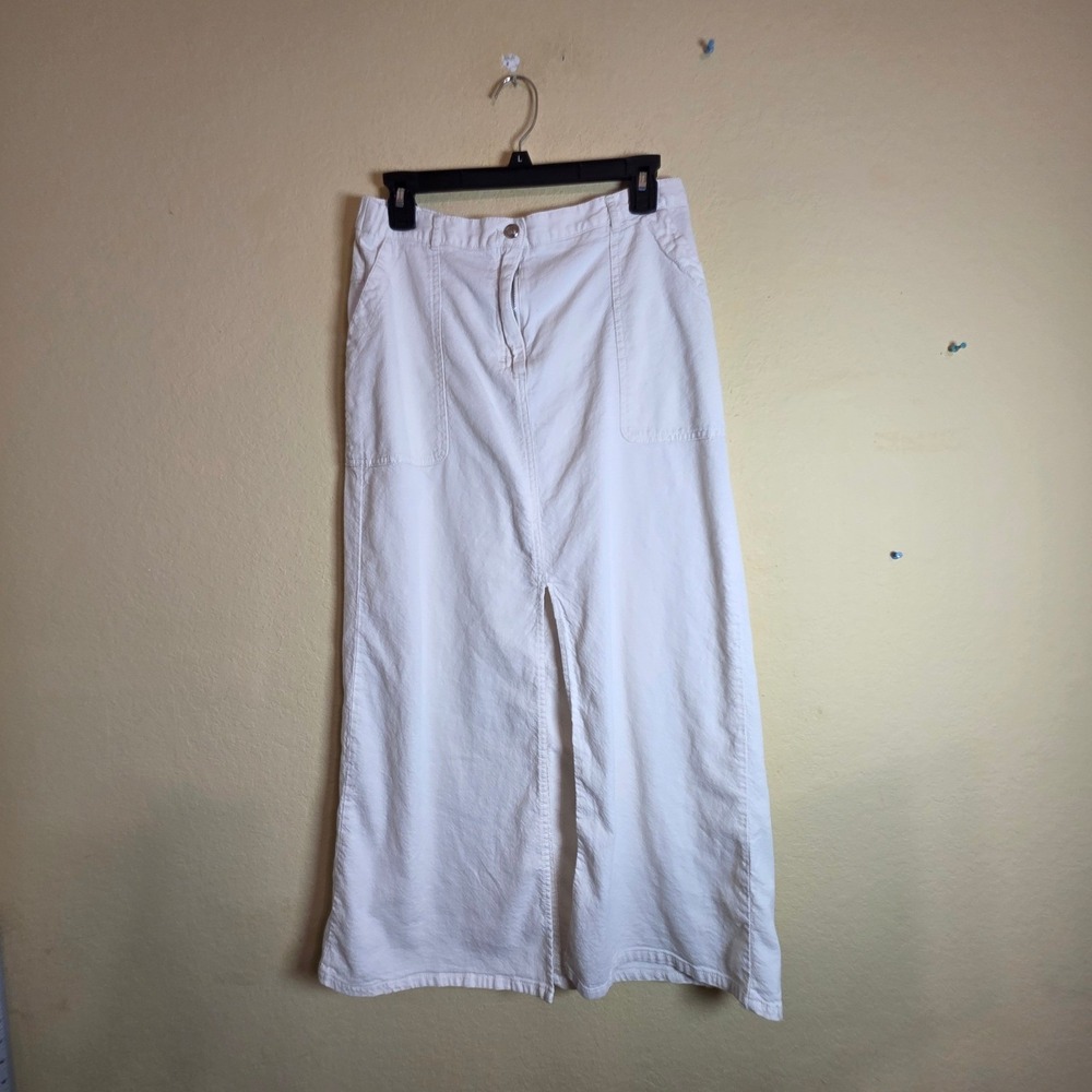 Max Studio London Womens White clean girl cm Cotton Maxi Skirt Front Slit Size L